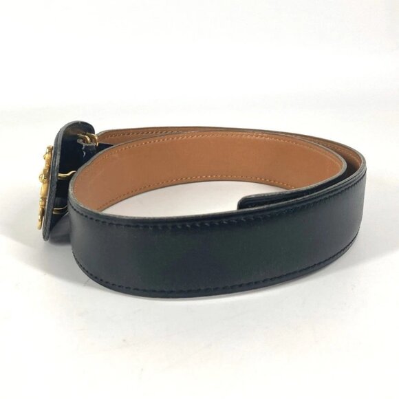 HERMES Vintage Buckle belt Leather Black
